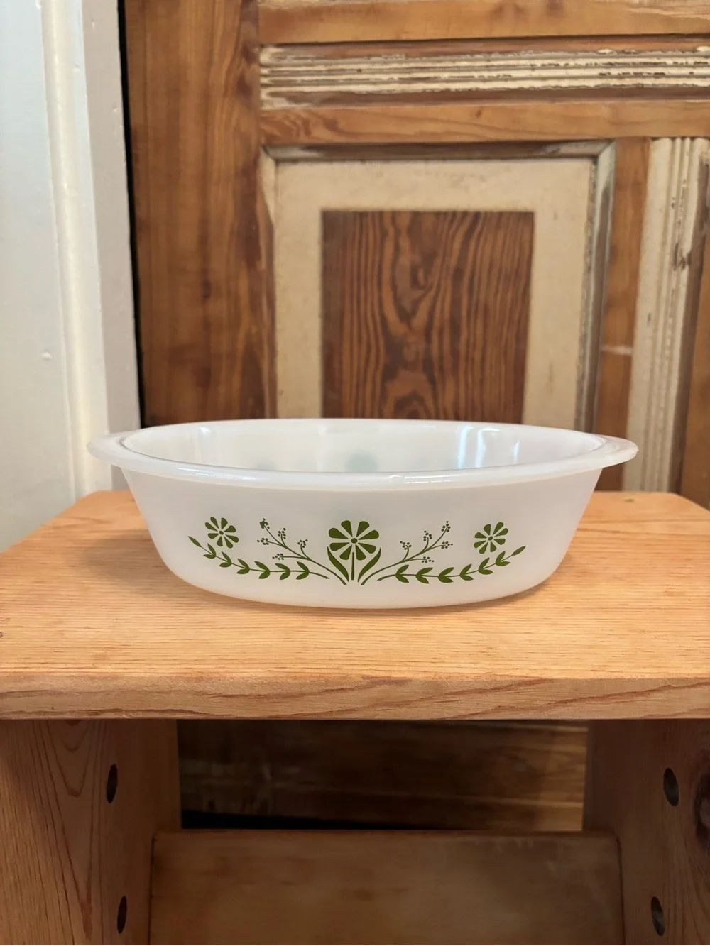 Vintage Glasbake Milk Glass Casserole Dish in the “Daisy”Pattern.  1 Quart